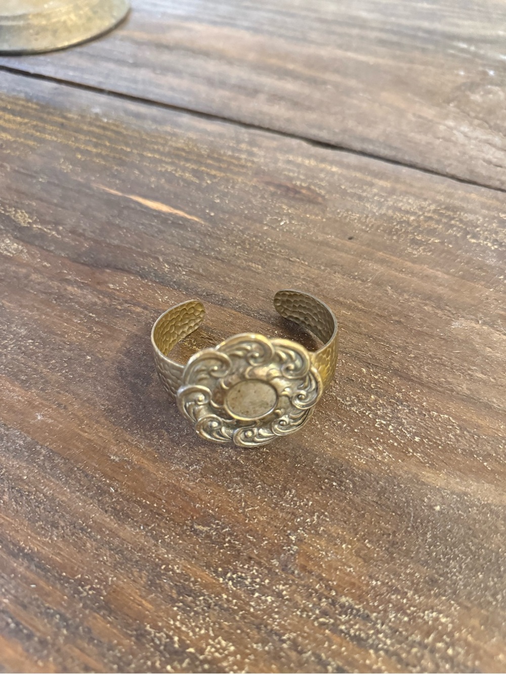 Source Unknown Gold Floral Medallion Cuff Bracelet